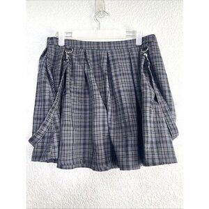 Hot Topic Gray Plaid Pleated Mini Skirt Metal Clip Sz L Grunge Goth Emo Punk Y2K